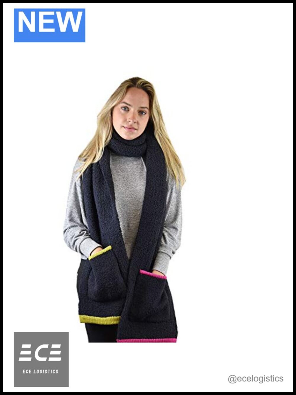 Sherpa Knit Pocket Extra Long Shawl Scarf Winter Warm Wrap